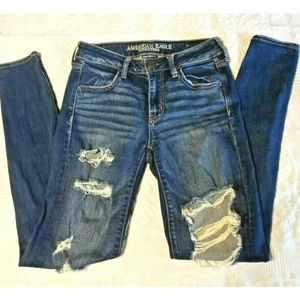 American Eagle Distressed  and Damage Skinny Jeans Jeggings Super Stretch X sz 4